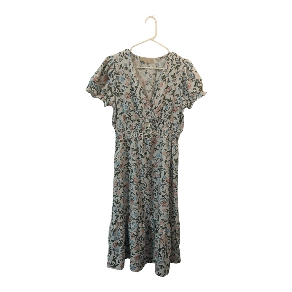 Time to Bloom Floral Print Cottage-Core Midi Dress with Button Accents